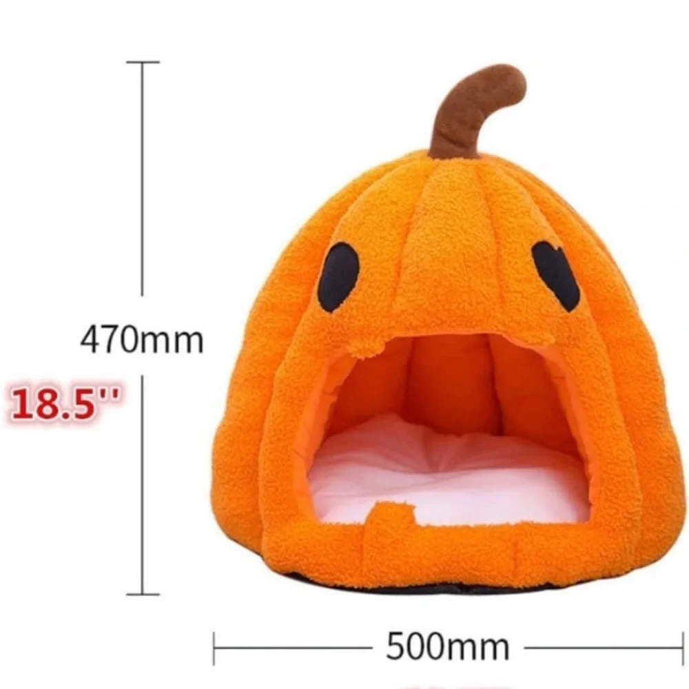 Cozy Halloween Pumpkin Pet Bed Plush, Thickened Warmth For Cats & Small Dogs
